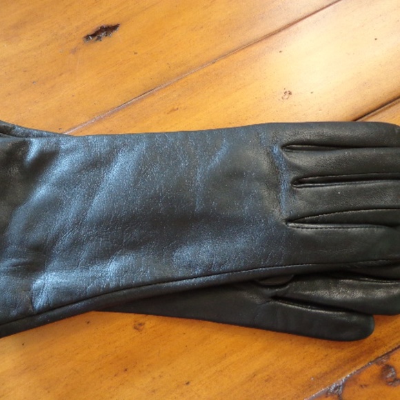 FIRM NWT Auclaire Glace Leather Cashmere Gloves Lining W's M Black - Picture 3 of 7